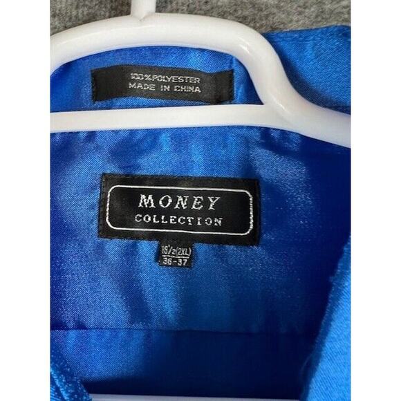 Money Collection Mens 18.5 36 37 Blue Button Up Long Sleeve Polyester - Picture 3 of 6